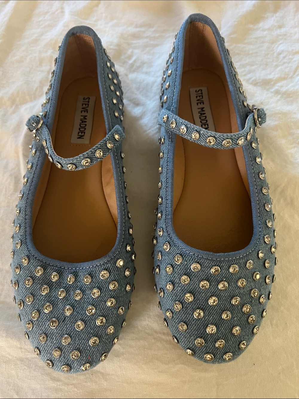 Steve Madden Girls' Light Blue Denim Studded Mary Janes